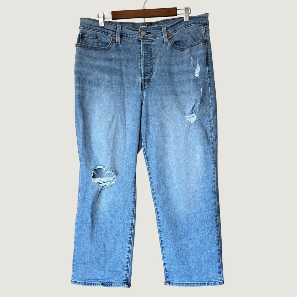 Levi's Wedgie Straight Jeans Womens 16W Blue Excellent Distressed High Rise